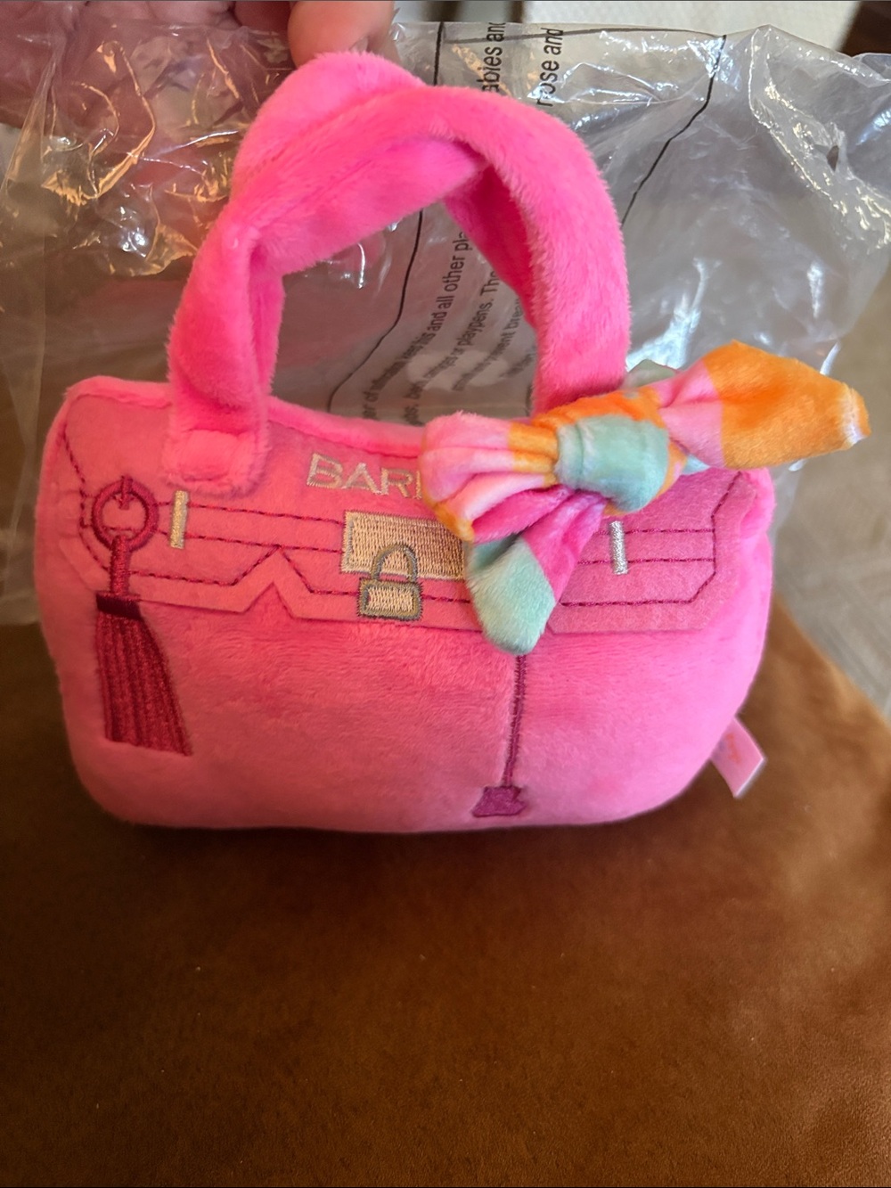 Barbie Pink Plush BARKIN Handbag with Rainbow Bow - Pet toy
